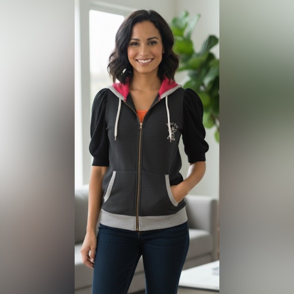 POLO SPORT Ralph Lauren Gray Red Waffle Hood Zip Sweatshirt M Small or W Medium - Picture 1 of 10